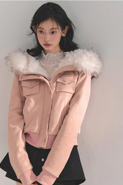 Lamb Wool Hooded Winter Coat