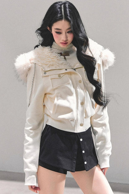 Lamb Wool Hooded Winter Coat