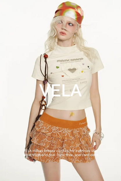 Neck Lace Heart Print Short Sleeve T-Shirt