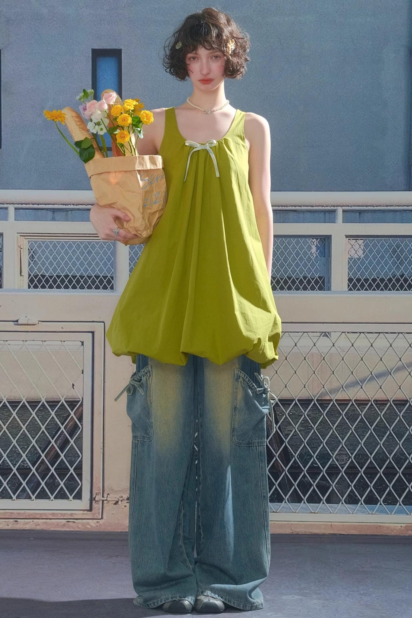 Green Bud Sleeveless Dress