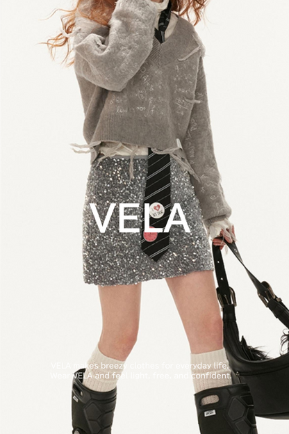 Gray Sequin Fashion Short Skirt