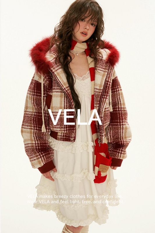 Checked Shearling Hood Jacket