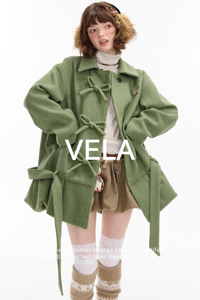American Retro Bow Pocket Woolen Coat
