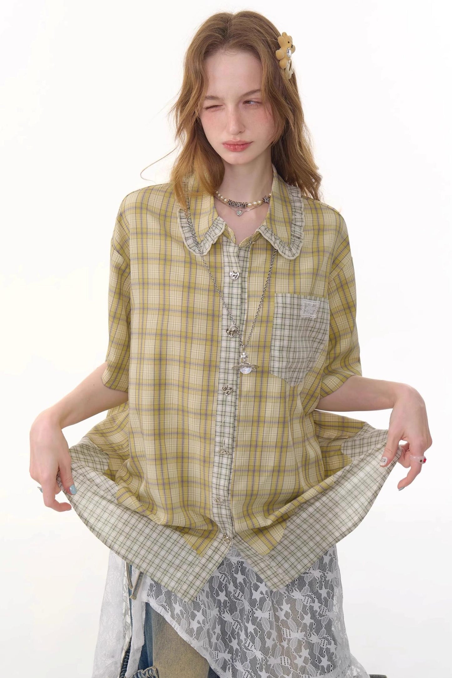 Plaid Doll Collar Shirt