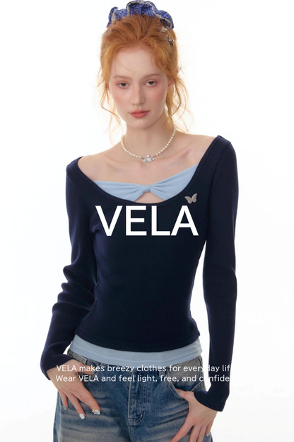 Fake Two Bow Long sleeve T-shirt