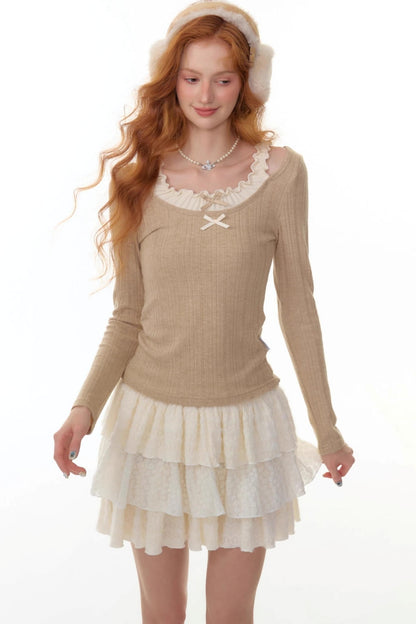 Fake Two Bow Halterneck Top