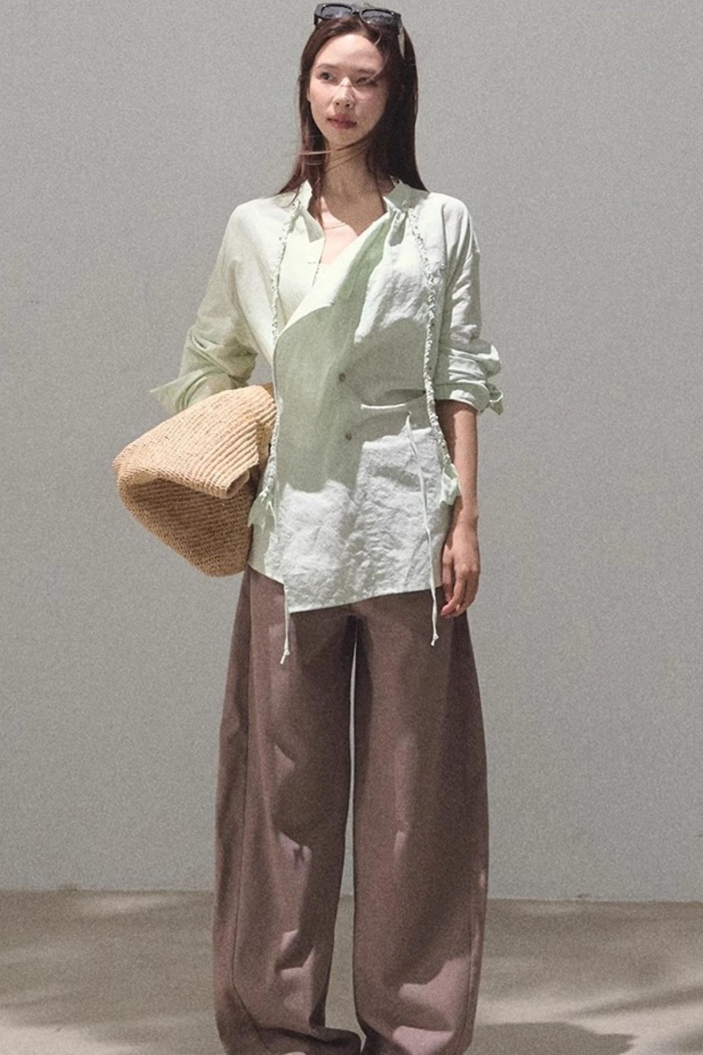 Striped Linen-Cotton Beaded Shirt