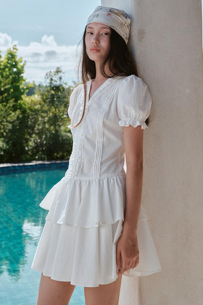 Blue Hour V-Neck Double-Sleeved Dress