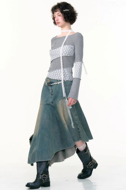 High-Waisted Irregular Denim Skirt