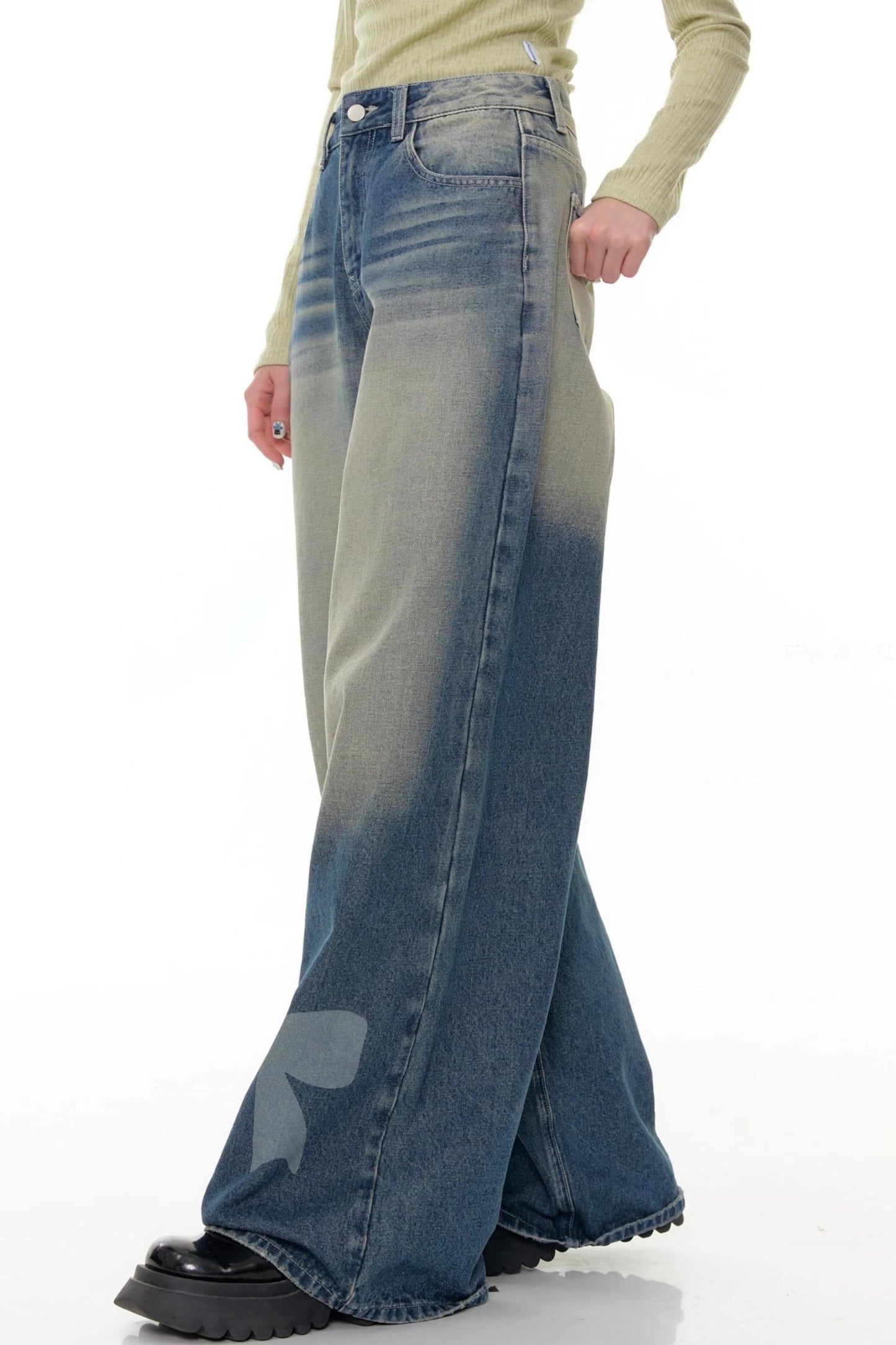 Retro Bow Design High-Waisted Denim Pants