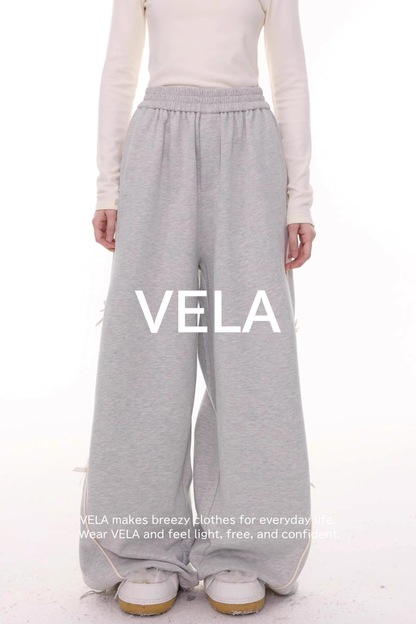 Gray Bow Wide-Leg Sweatpants
