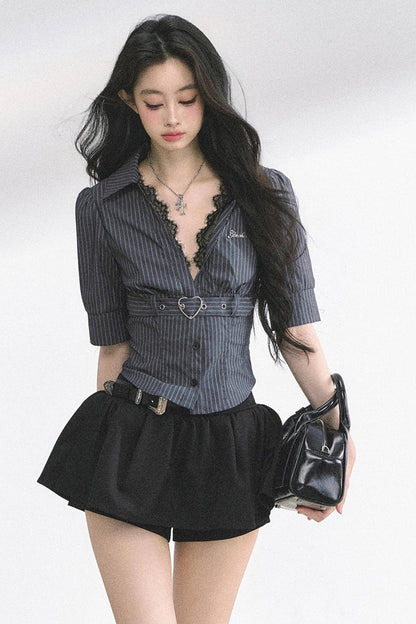 French V-Neck Lace Top