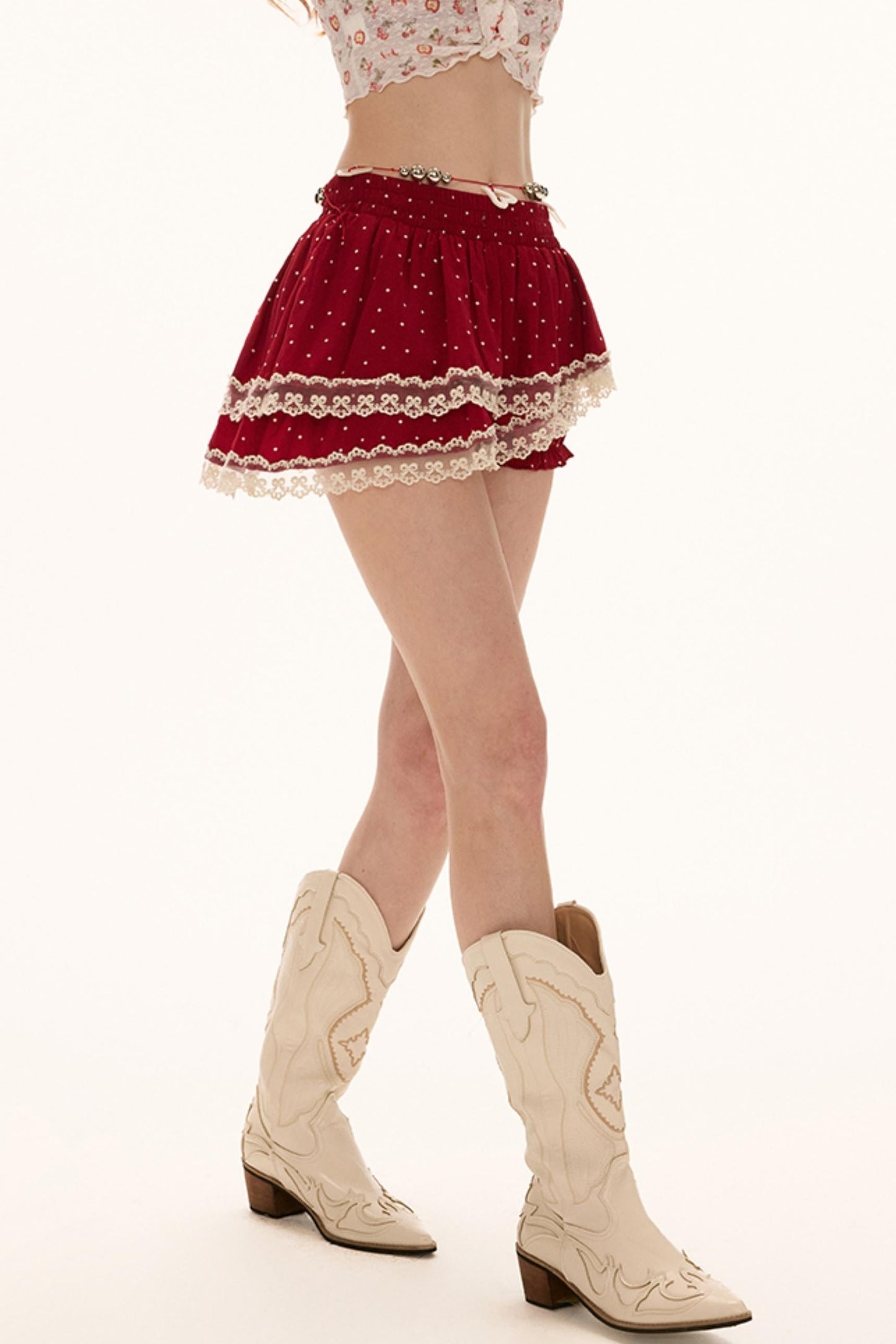 Pink Polka Dot Layered Half-Skirt