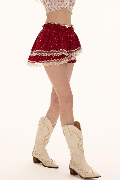 Pink Polka Dot Layered Half-Skirt