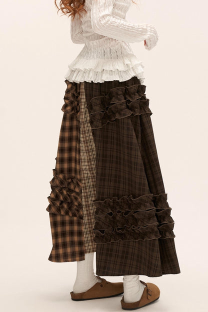 Patchwork Plaid Long Skirt