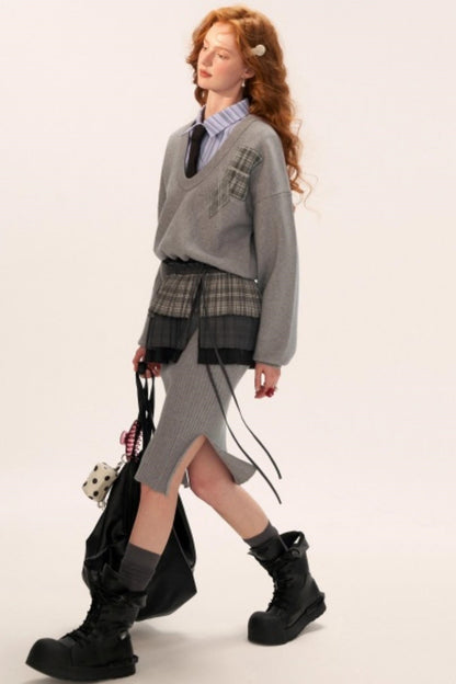 气质灰色毛衣连衣裙