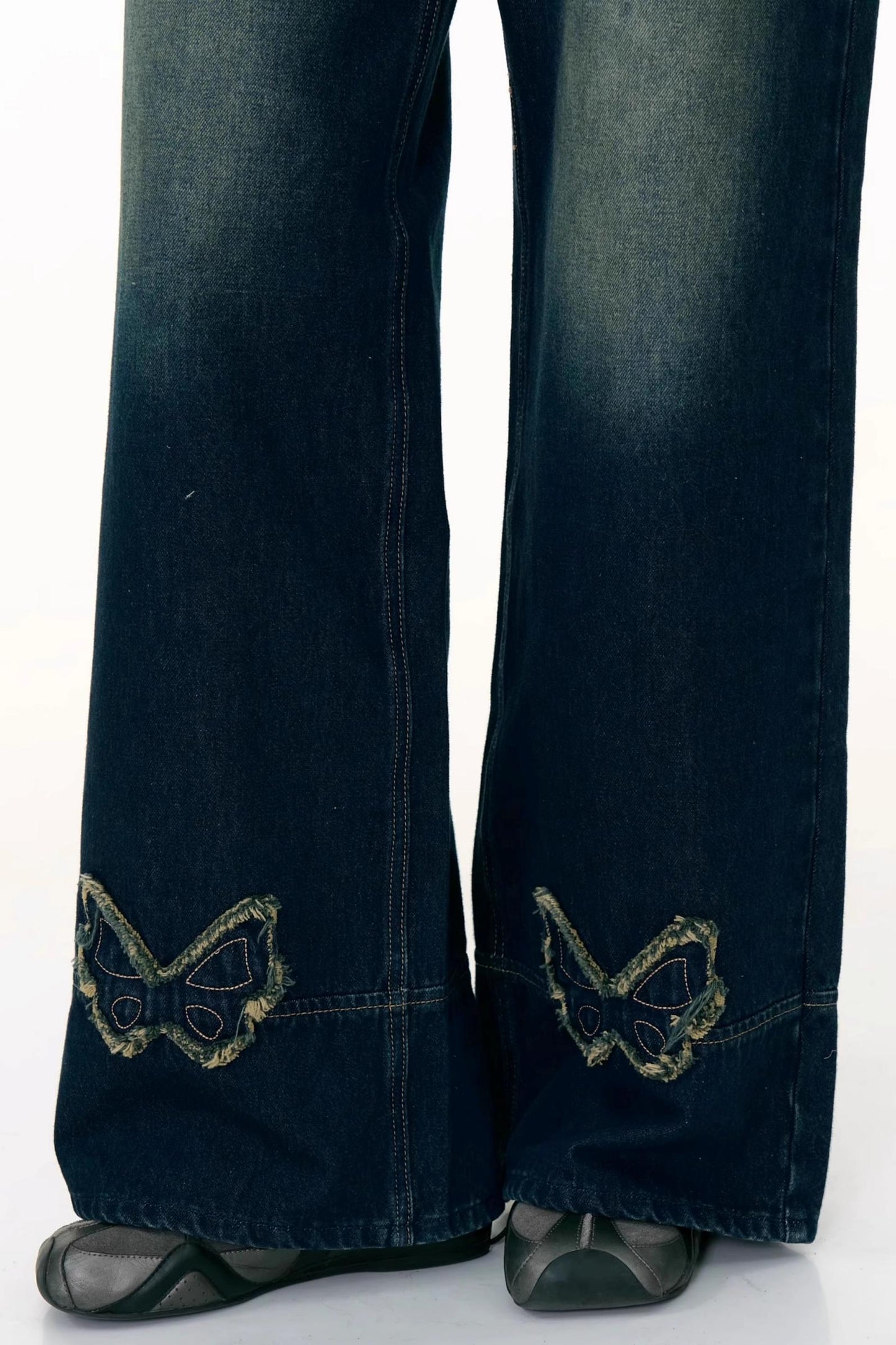 American Retro Butterfly Blue High-Waisted Wide-Leg Jeans