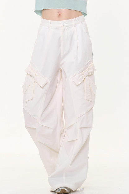 Retro White High-Waist Wide-Leg Pants