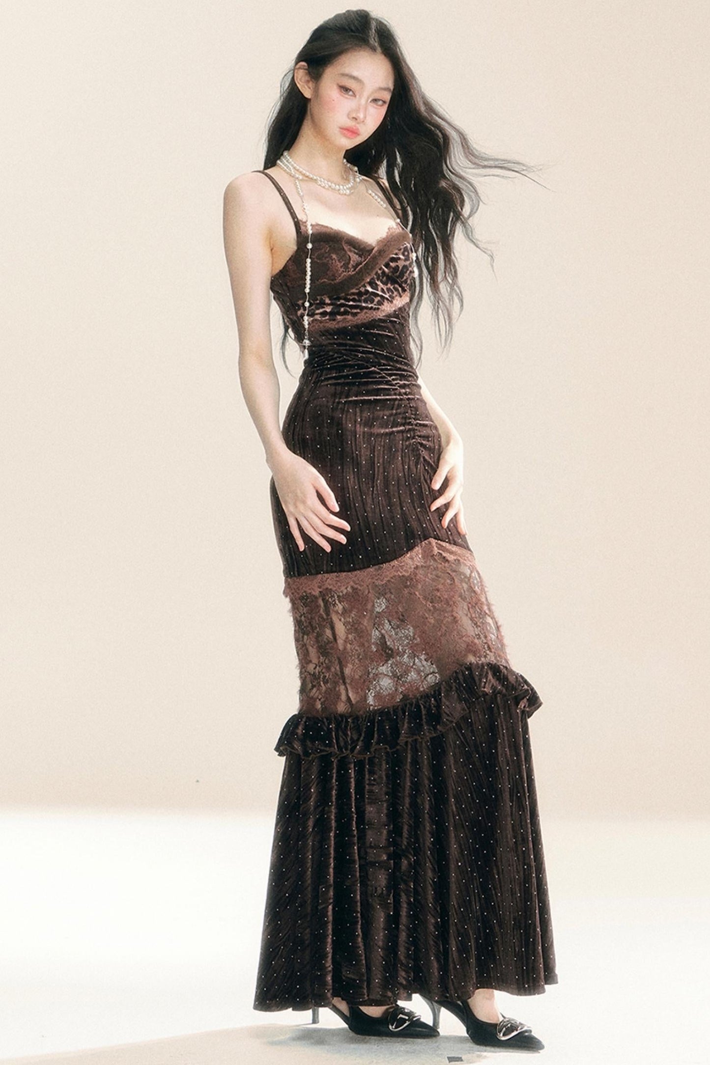 Velvet Wrap Hip Slip Dress