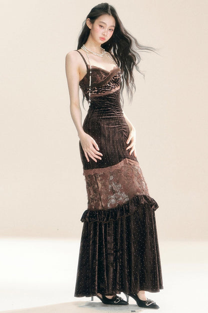 Velvet Wrap Hip Slip Dress