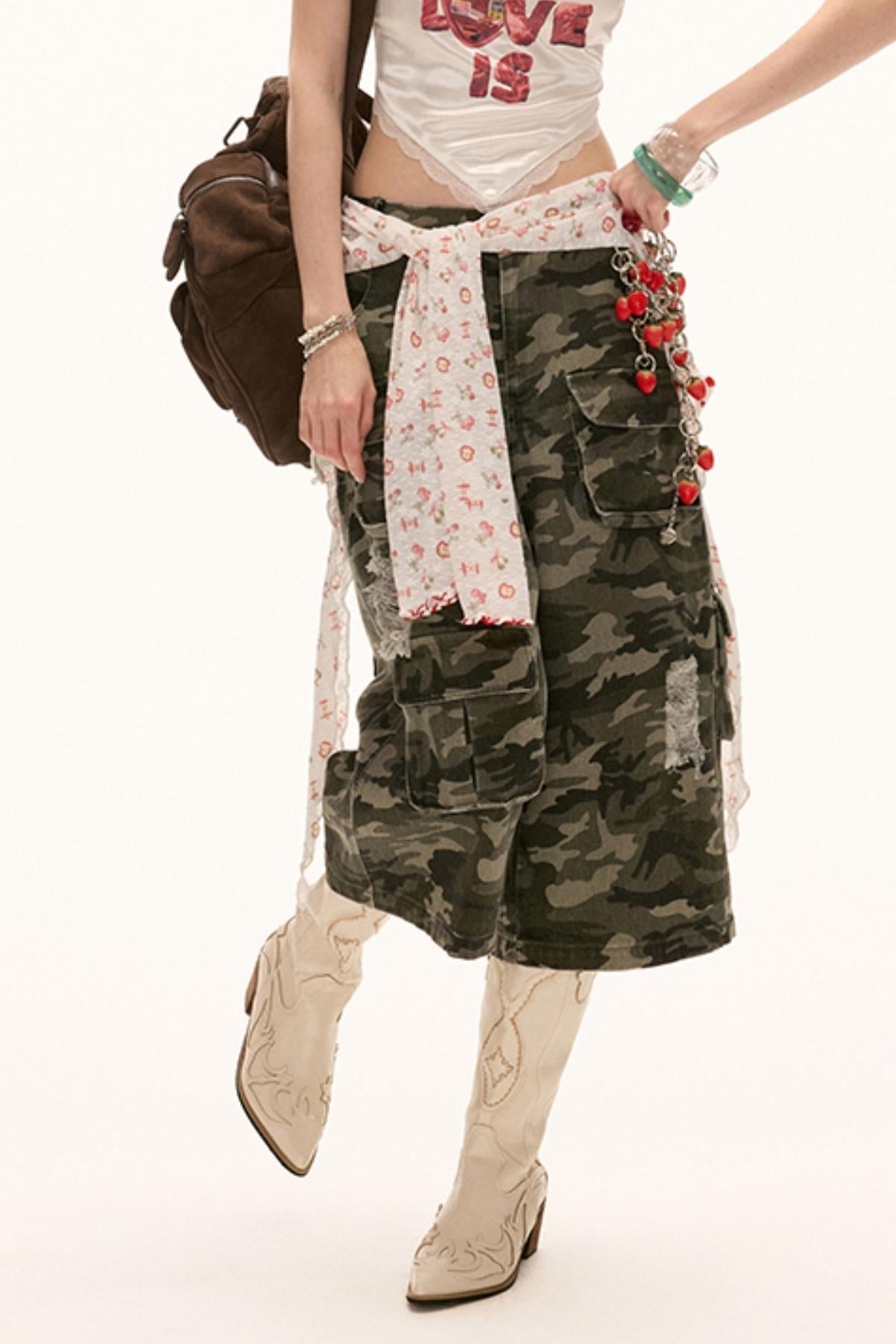 Camouflage Denim Shorts