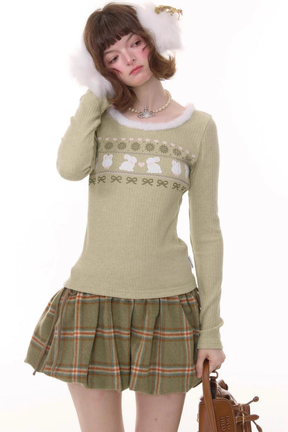 Slim Rabbit Print Knitted Base Shirt