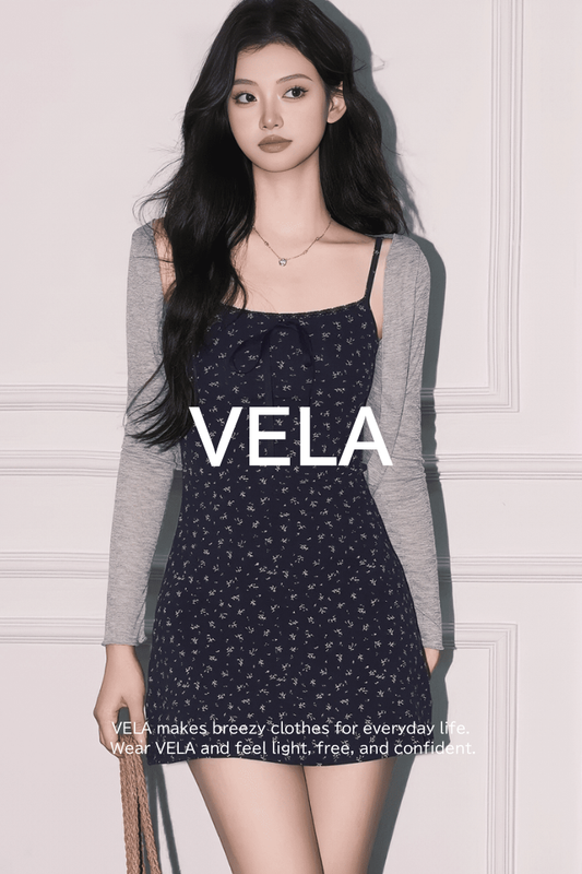 Floral-Print Ribbon Dress and Cardigan Set