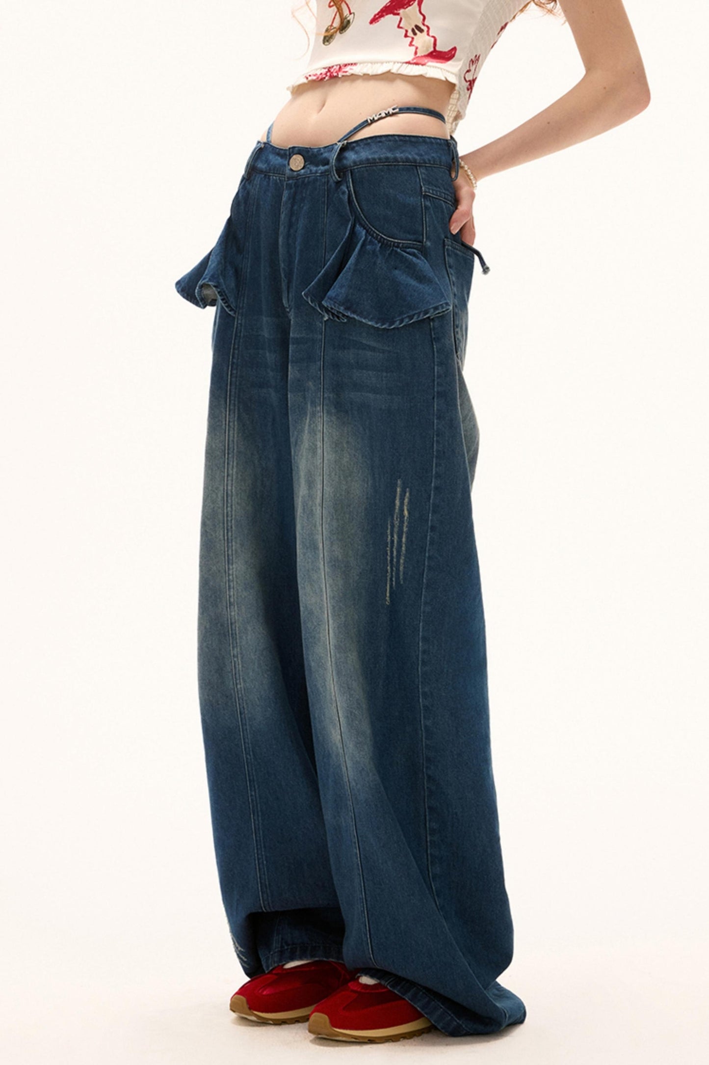 Vintage Black Lotus Leaf Jeans