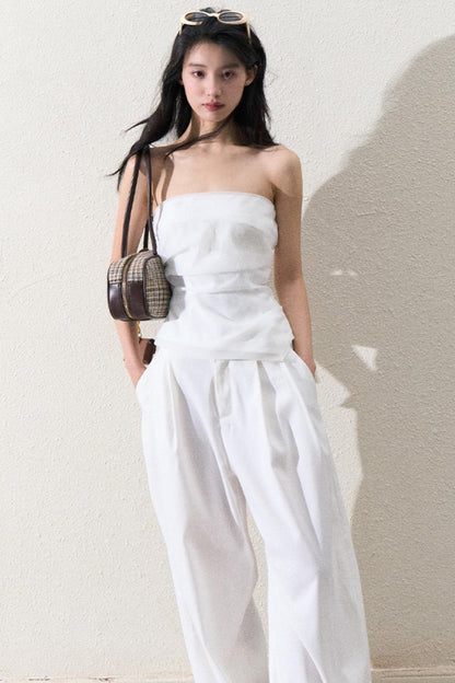 Casual Slim Jacket & Wide Lace Pants Set-Up