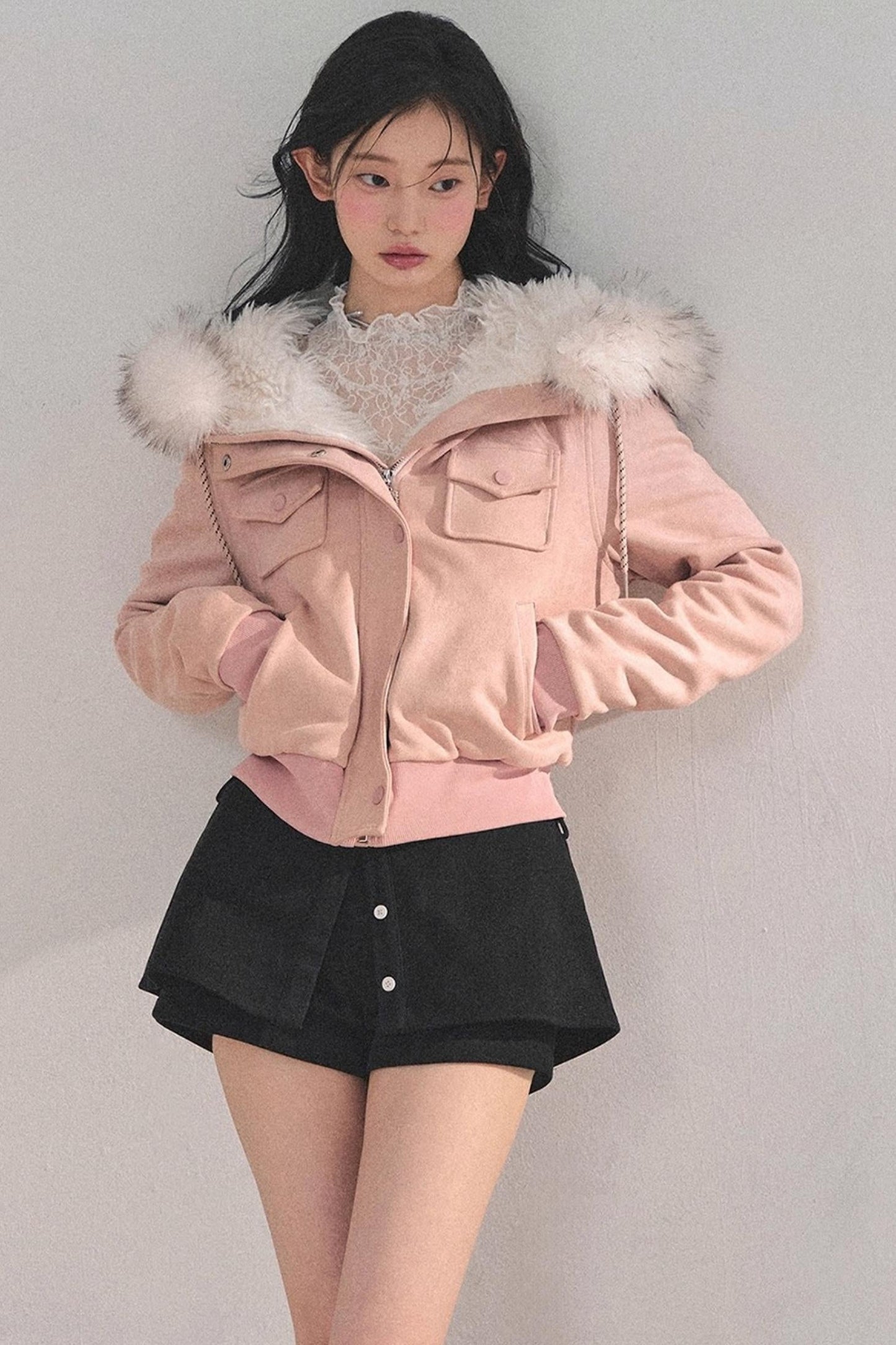 Lamb Wool Hooded Winter Coat