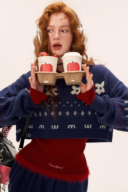 星形提花毛衣上衣套装