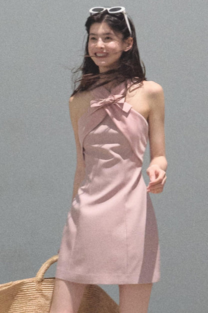 Cherry Melon Sleeveless Halterneck A-Line Dress