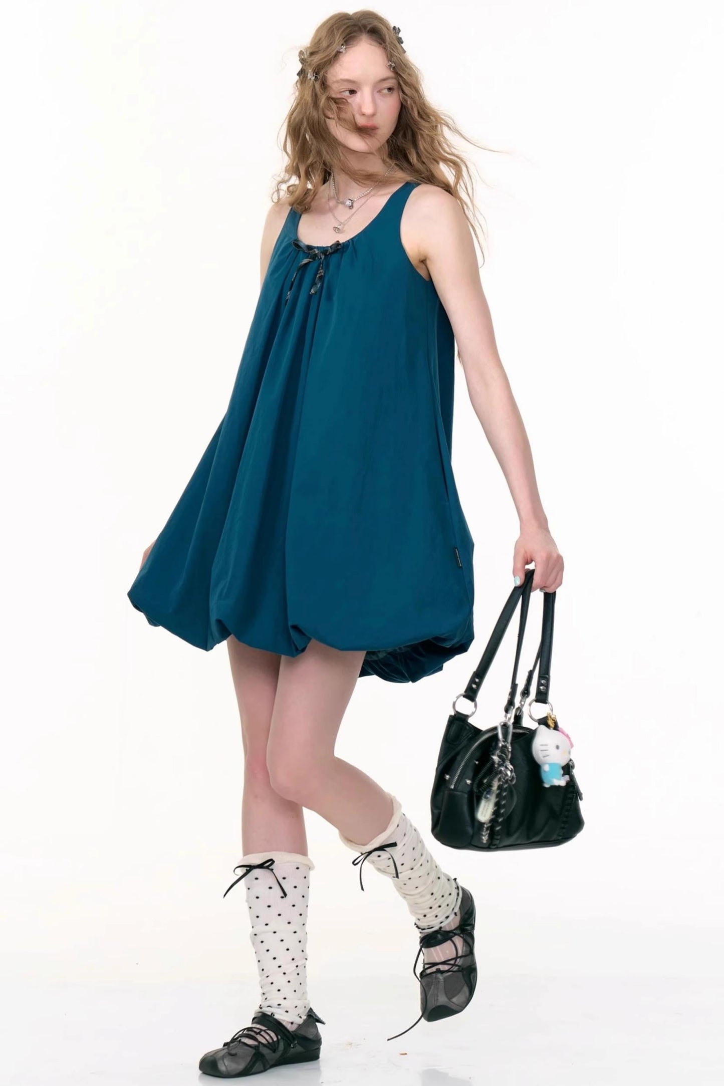 Summer Bow Dark Blue Sleeveless Dress