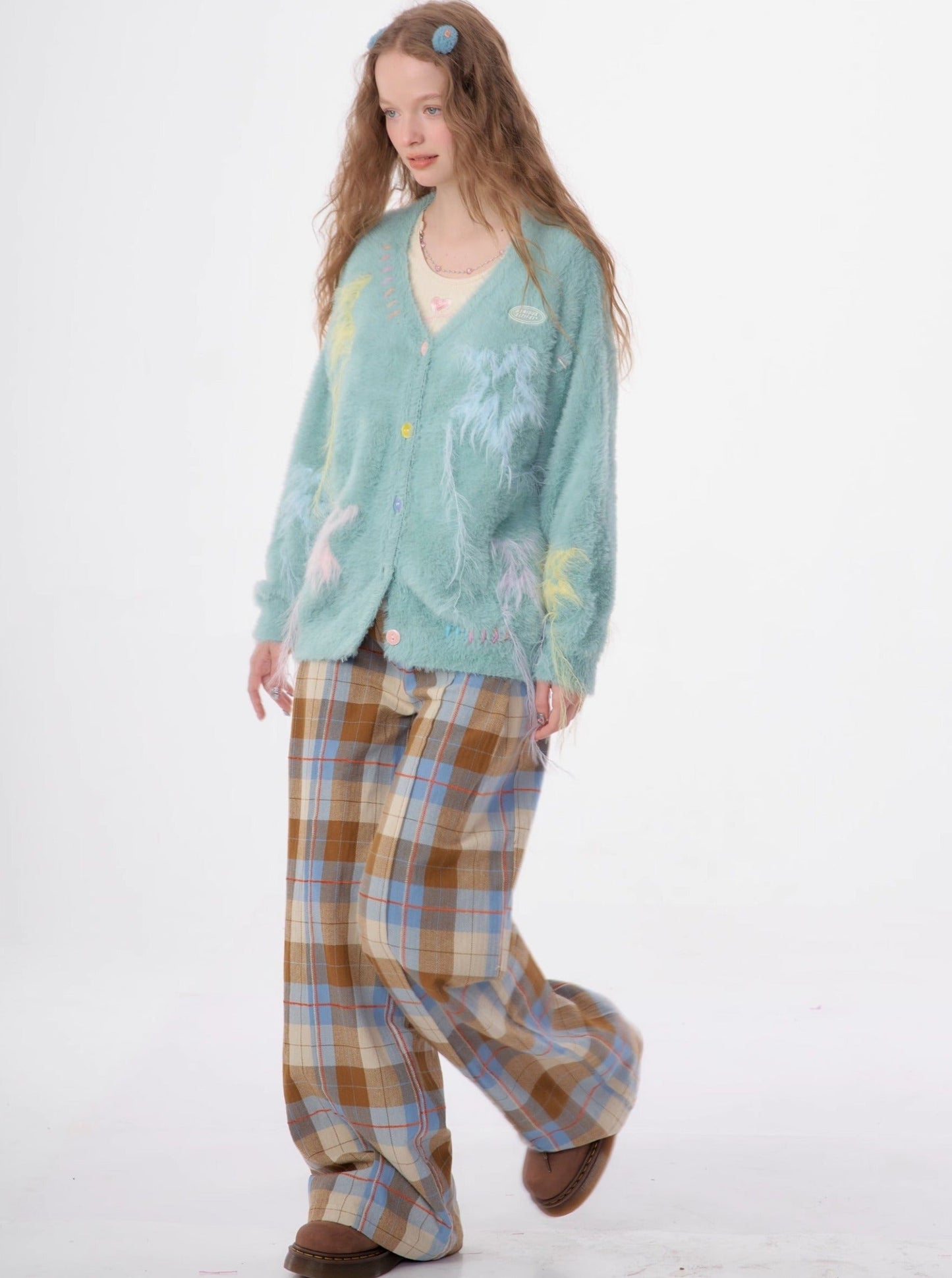 vintage check blue brown pants