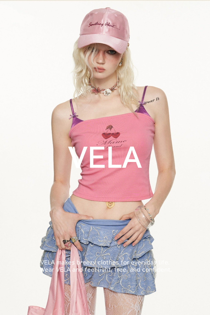 Two Piece Cherry Bandeau Camisole Set-Up