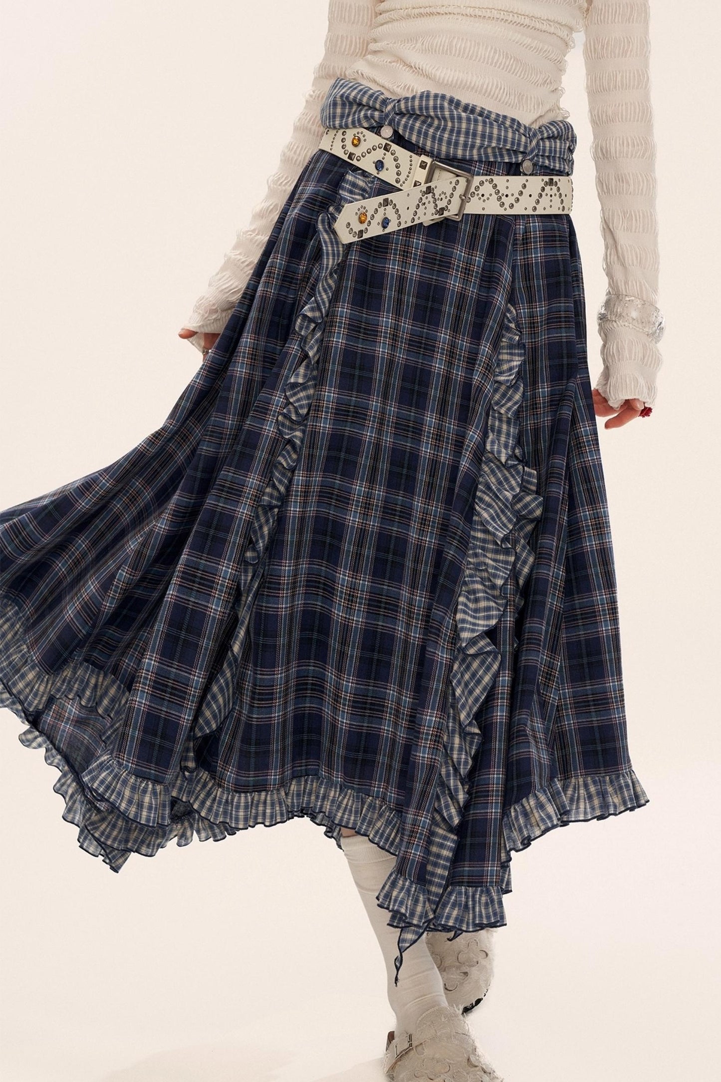 Spliced ​​Plaid Long Skirt