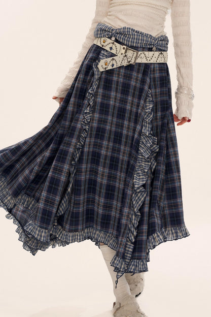 Spliced ​​Plaid Long Skirt