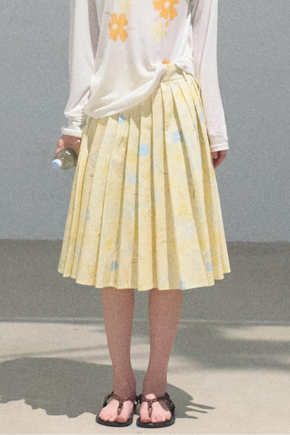 Running Waves Cotton Poplin Pleated Midi Skirt