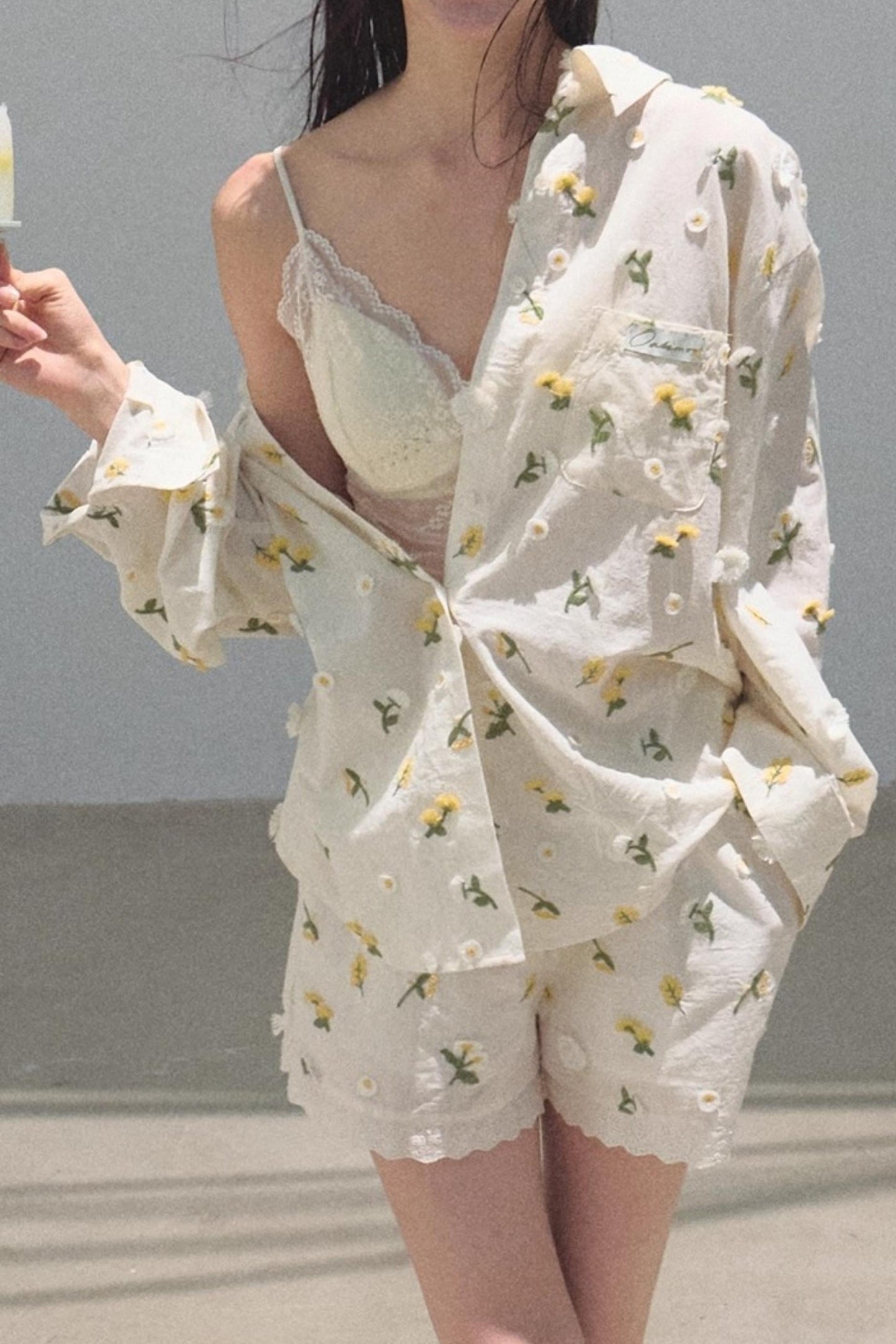 Flowers Cotton Embroidered Casual Shirt Set-Up