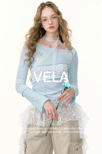 Twill Stitch Lace Knit Top