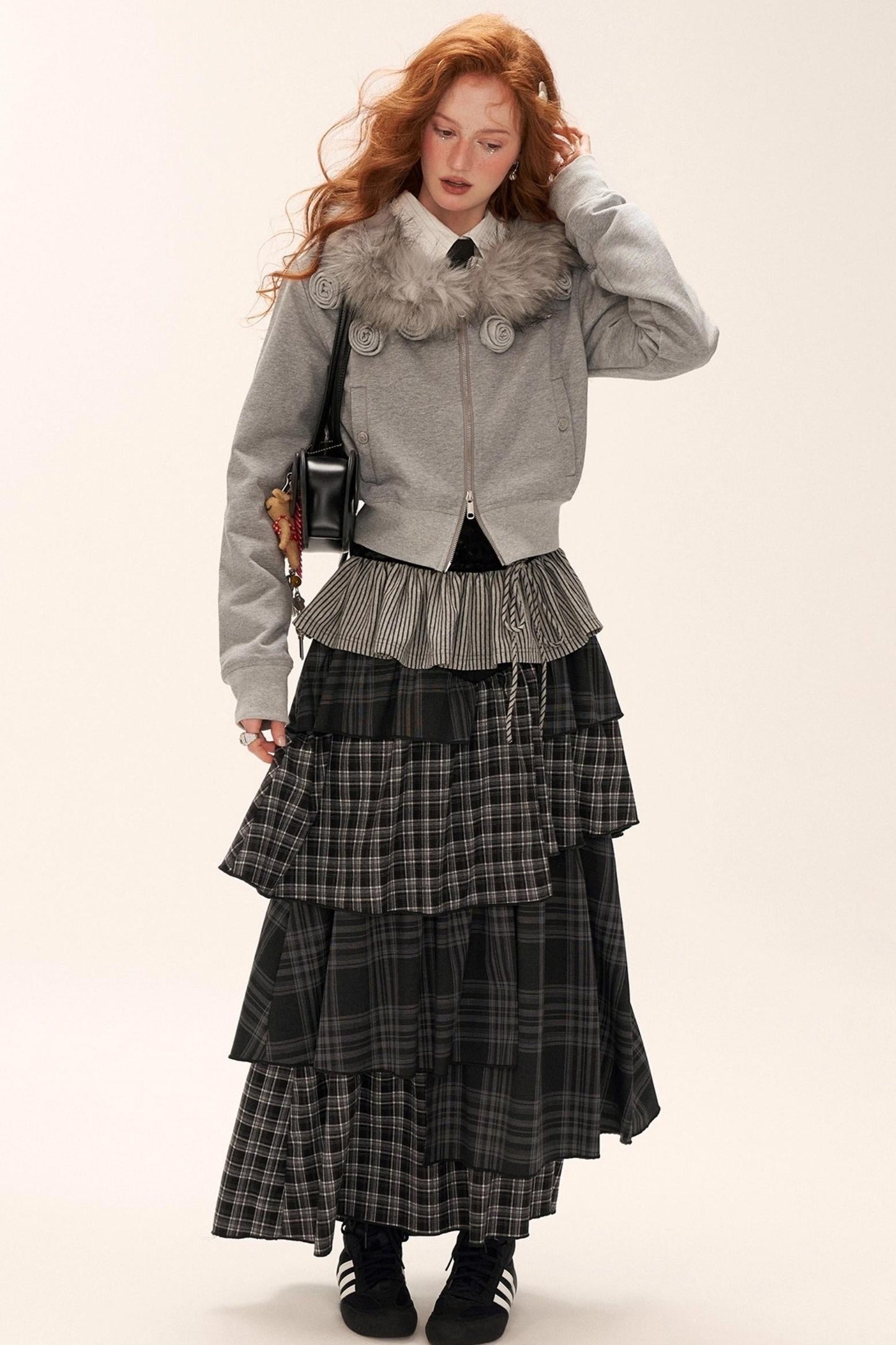 可拆卸毛领双拉链外套