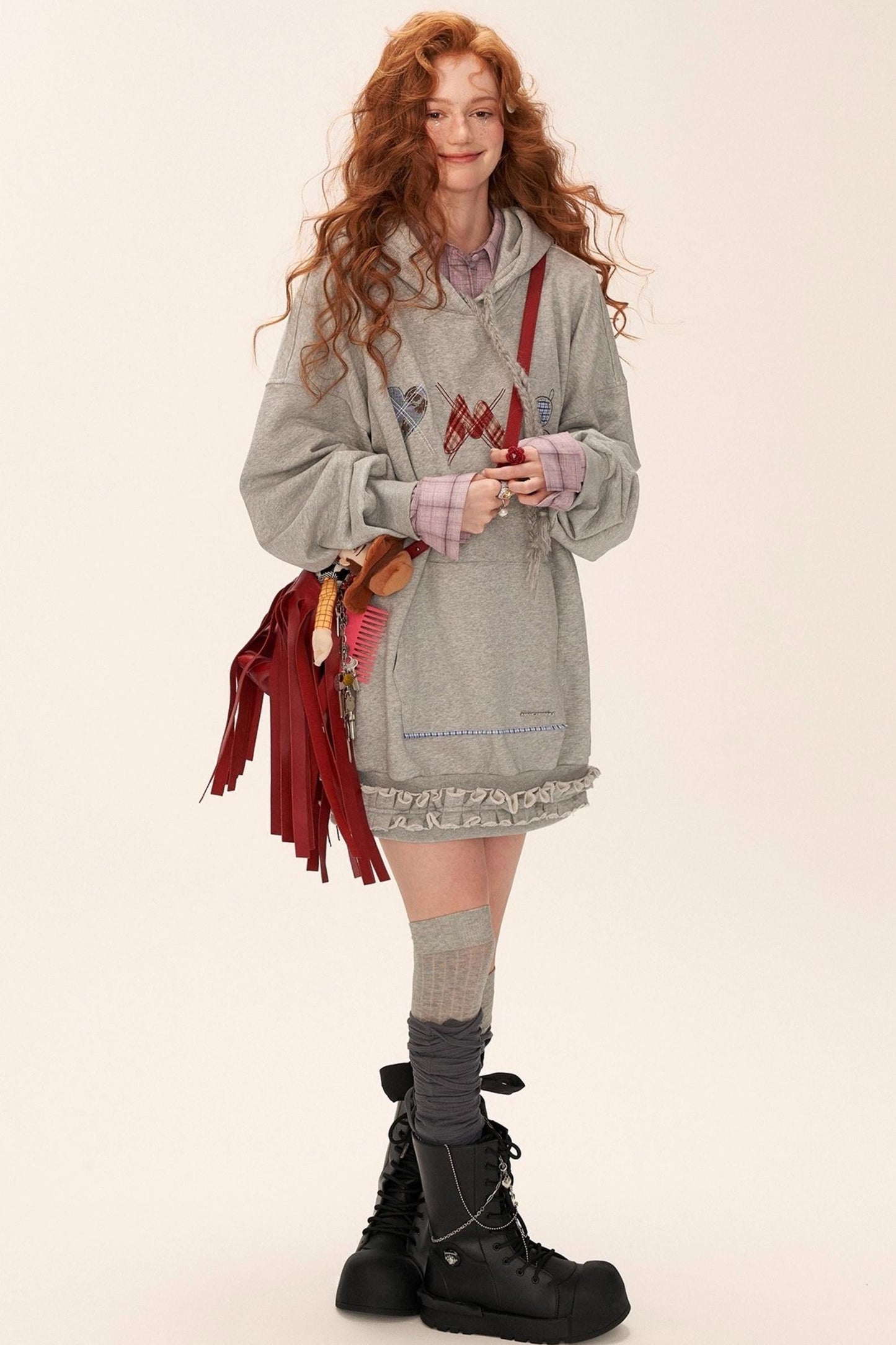 Patch Plaid Hooded Dress