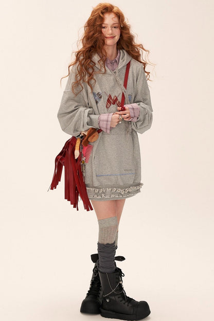 Patch Plaid Hooded Dress