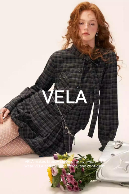 Plaid Lace-Up Blouse Set-Up