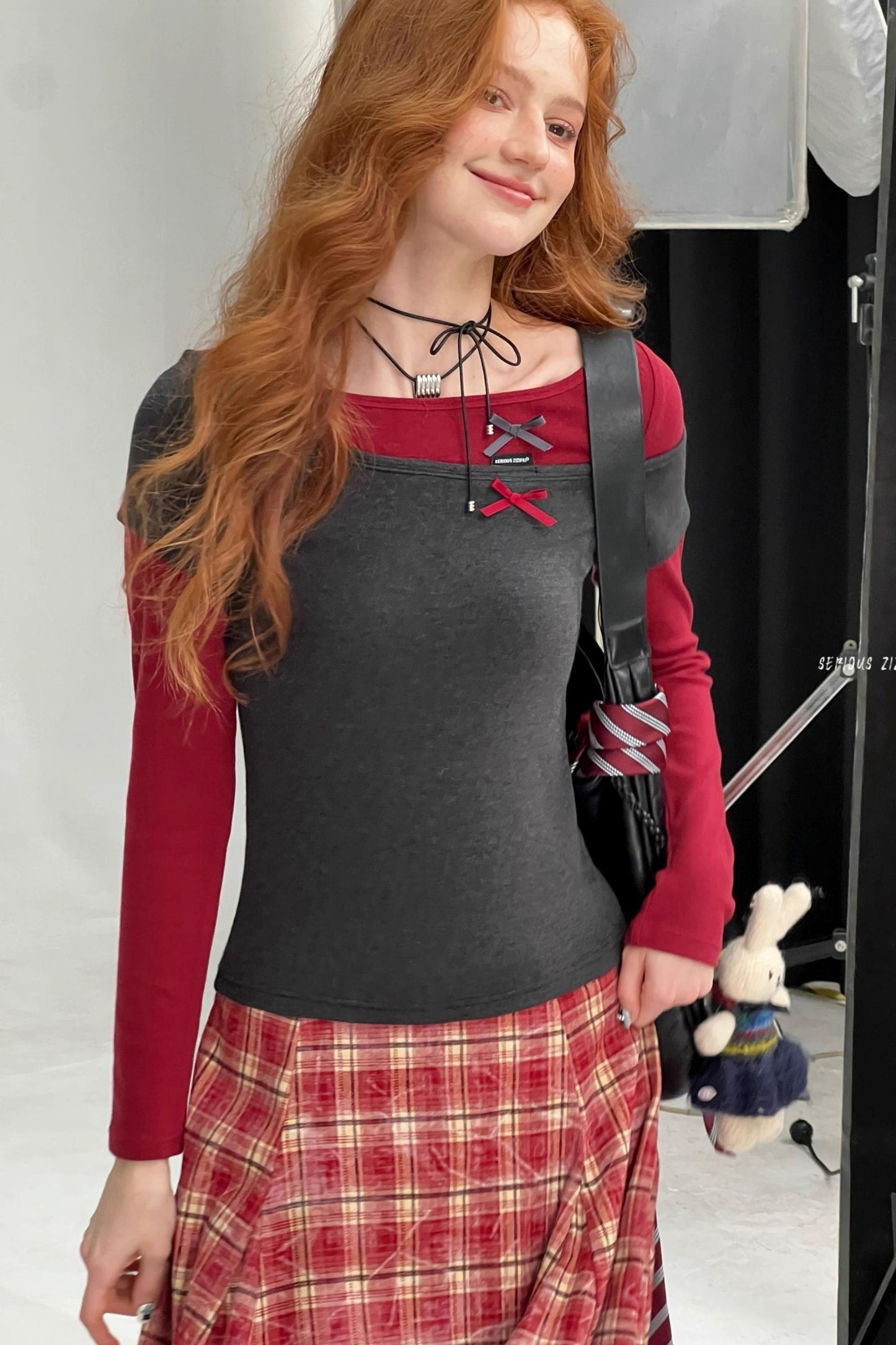 Retro Design Bow Top Long Sleeve T-Shirt