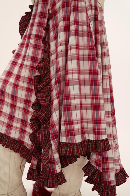 Spliced ​​Plaid Long Skirt