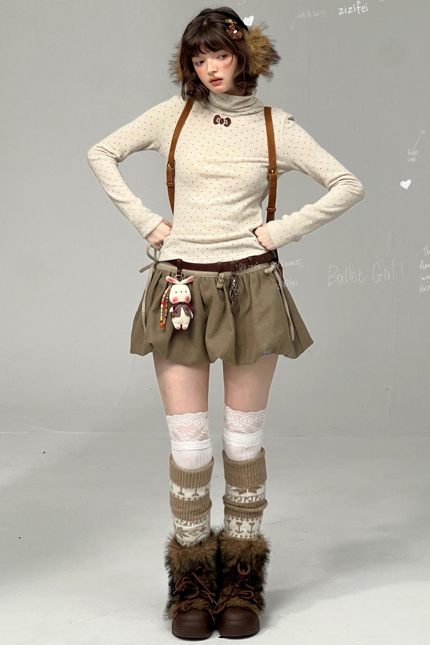 Retro Polka Dot High-Neck Long Sleeve T-Shirt