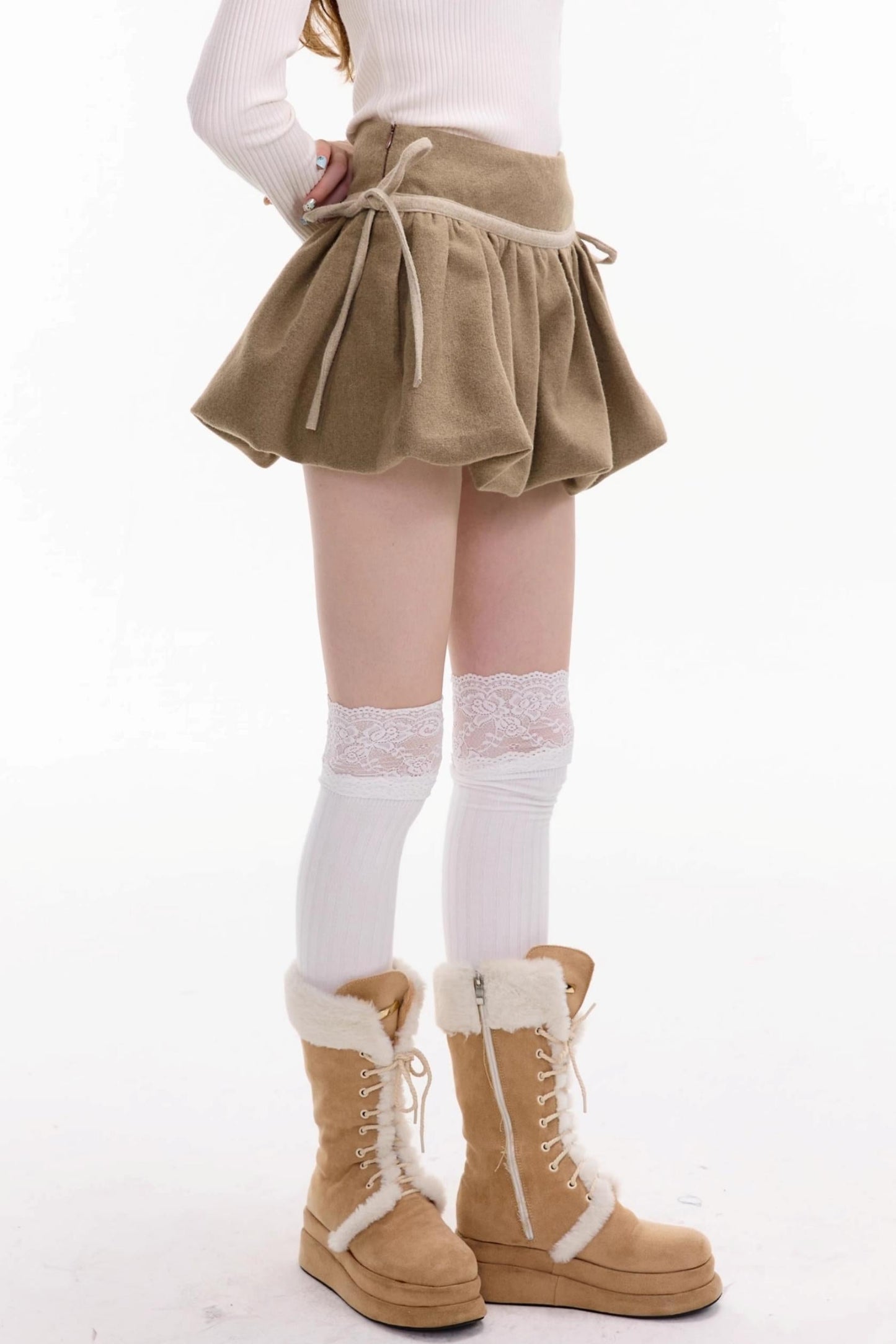 Autumn High Waisted Woolen A Line Skirt