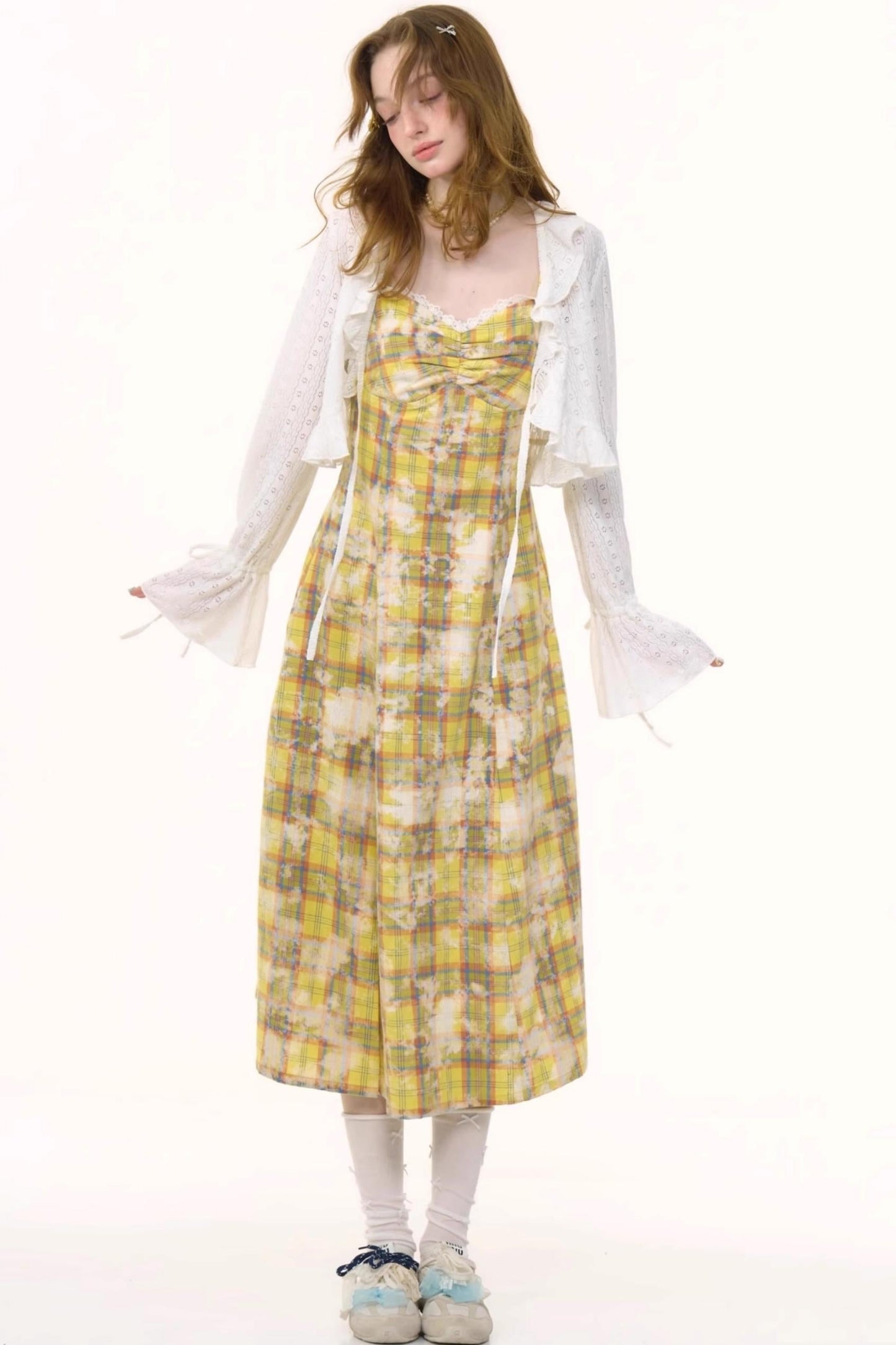 Vintage Yellow Plaid Halter Dress