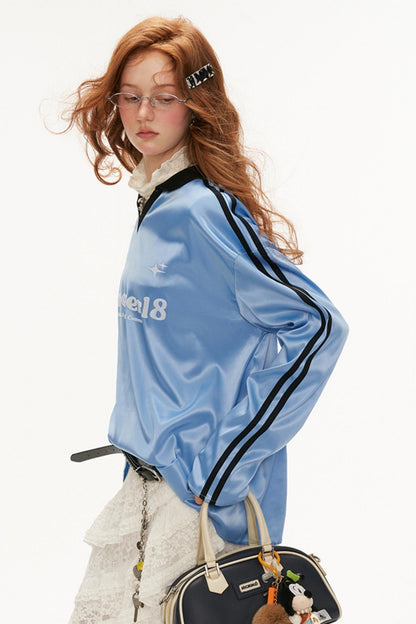 Loose Striped Polo Jersey T-Shirt